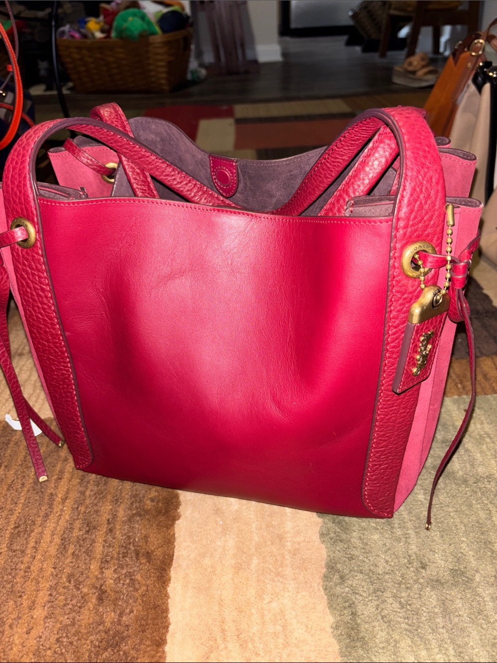 Coach Leather Tote in Vibrant Fuchsia Pink